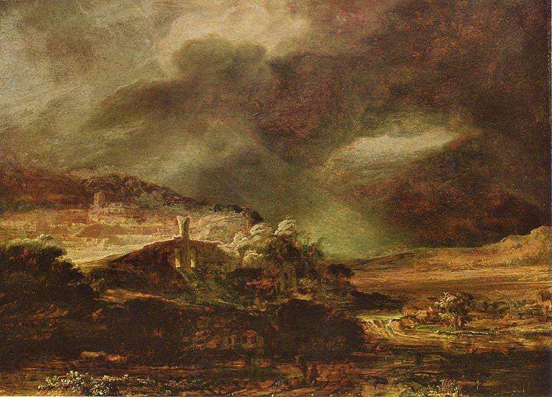Rembrandt Harmensz Van Rijn Stadt auf einem Hugel bei sturmischem Wetter Germany oil painting art